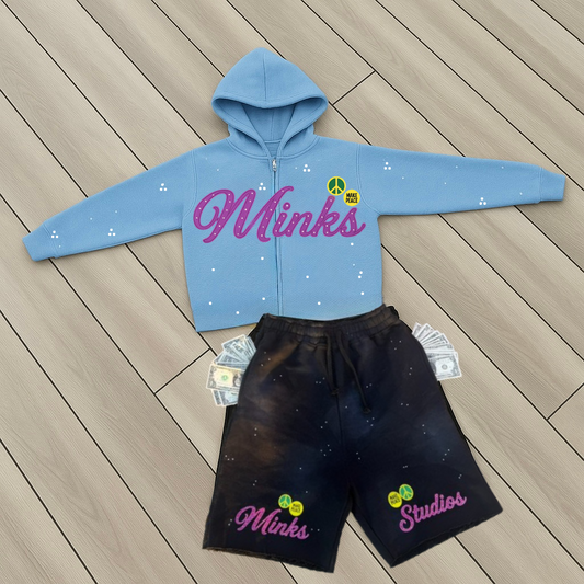ACID WASH BABY BLUE SHORTS SET