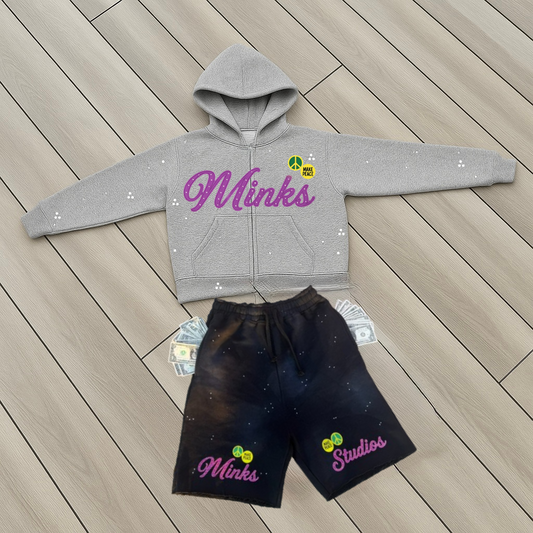 ACID WASH GREY SHORTS SET
