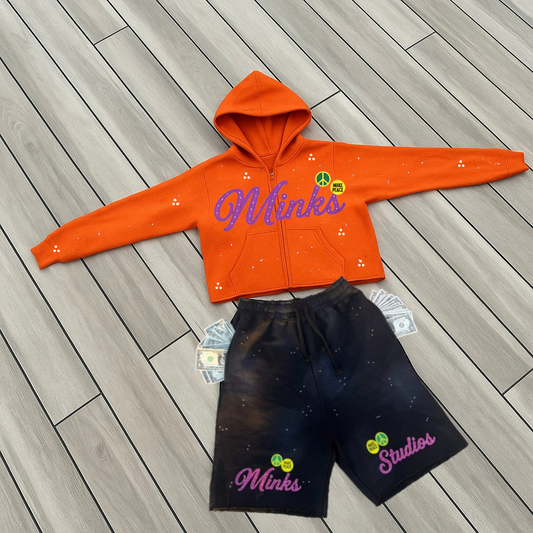 ACID WASH ORANGE SHORTS SET