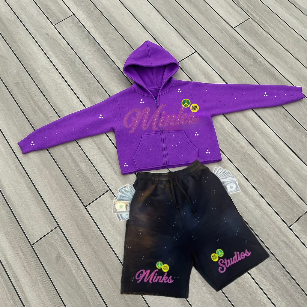ACID WASH PURPLE SHORTS SET