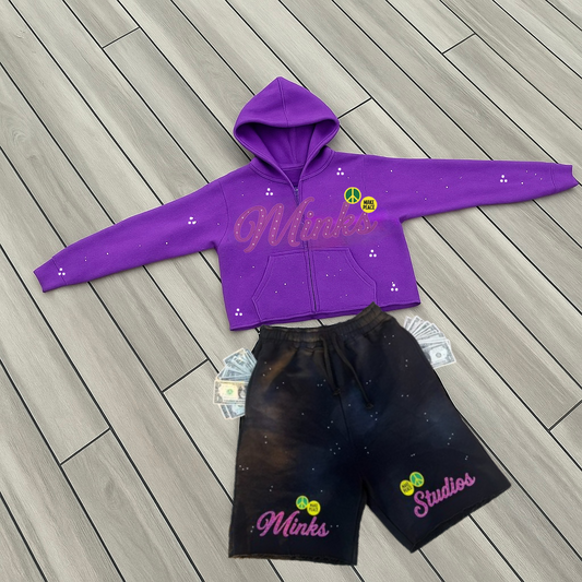 ACID WASH PURPLE SHORTS SET